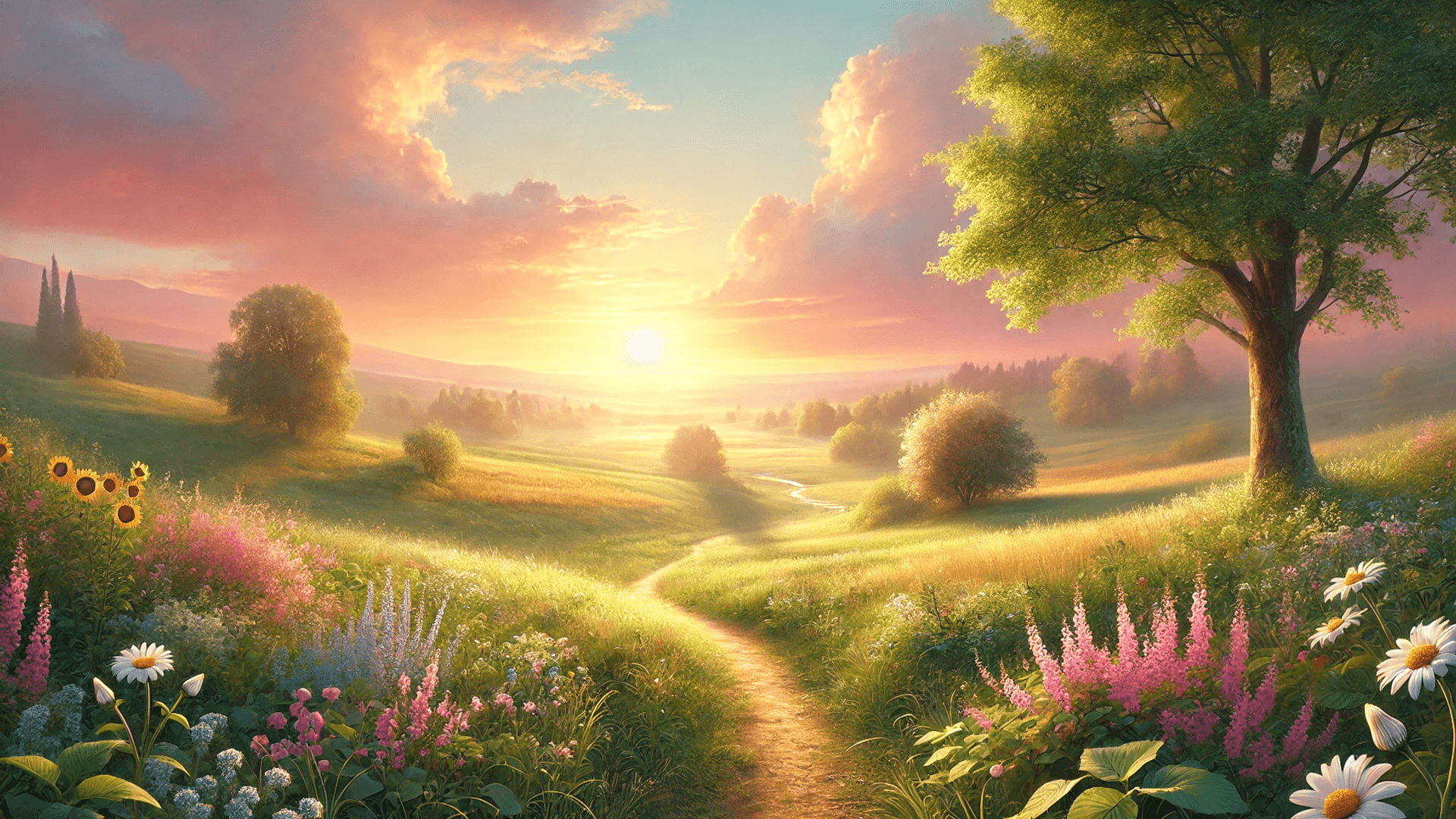 Paysage naturel avec coucher de soleil